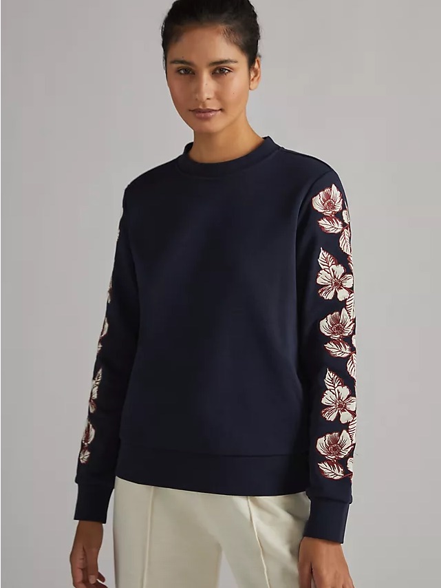 Anthropologie Scotch & Soda Navy Floral Embroidered Sweatshirt Size Small